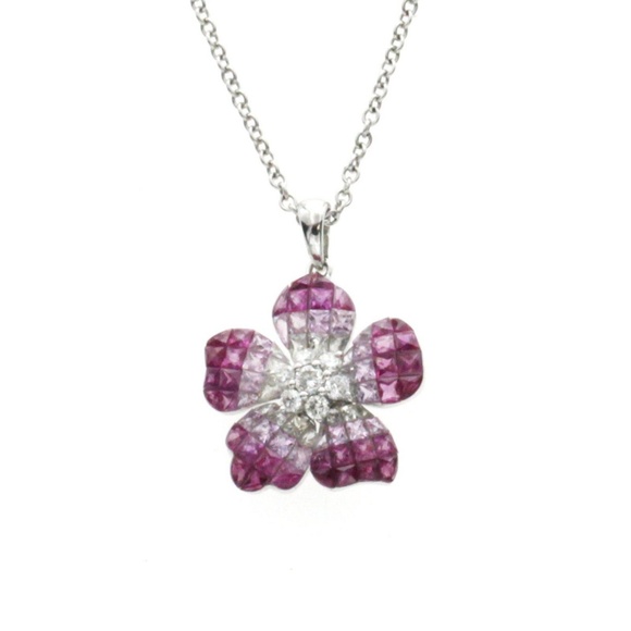 0.32 Ct Pink Sapphire 14k Gold Flower Necklace - Picture 6 of 7
